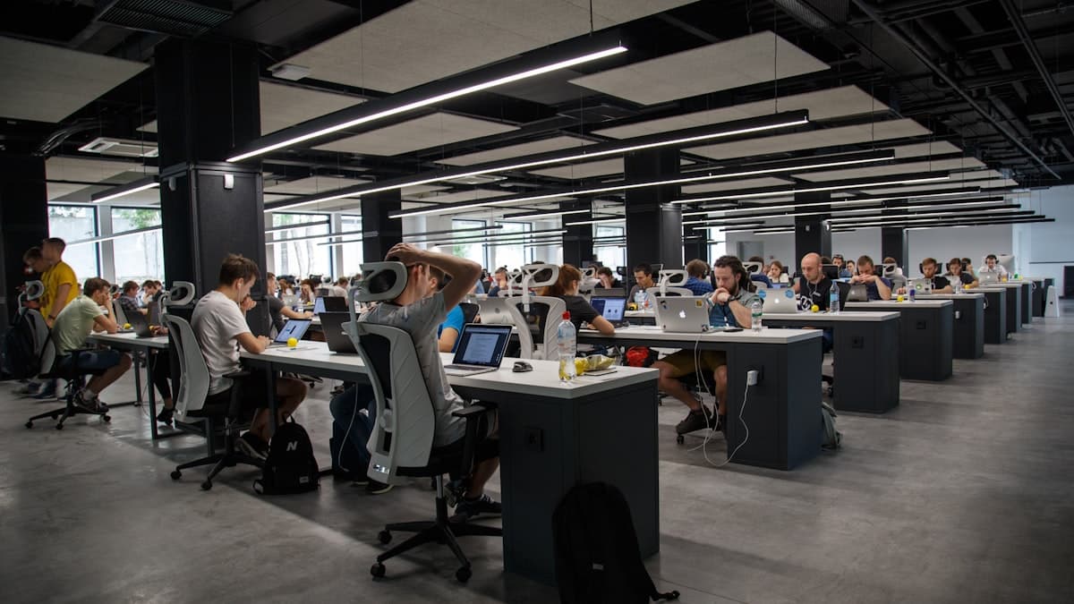 Modern technology architecture planning workstation with cloud infrastructure setup